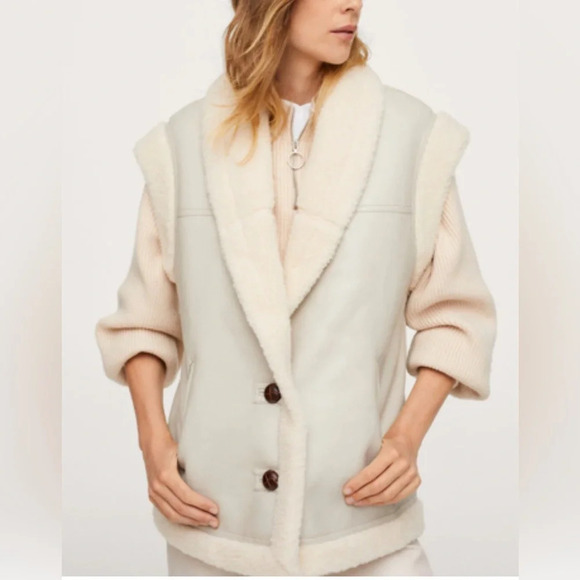 Mango Faux Shearling Vest Mixed Gilet light gray/pastel size xxs - Picture 2 of 7